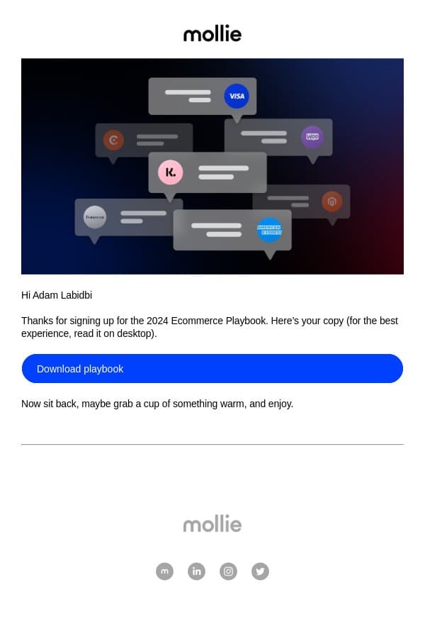 Your copy of the 2024 Ecommerce Playbook is here email from Mollie screenshot