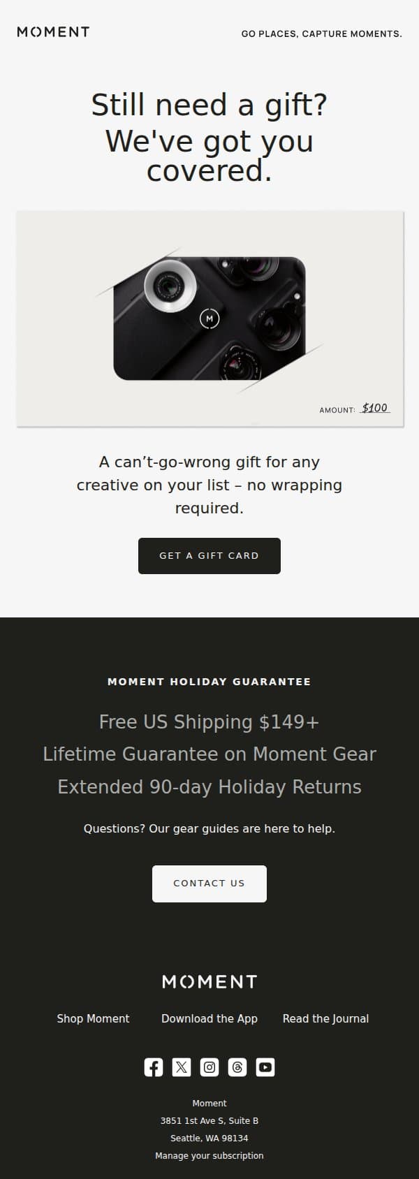 Still need a gift? Don't stress. email from Moment screenshot