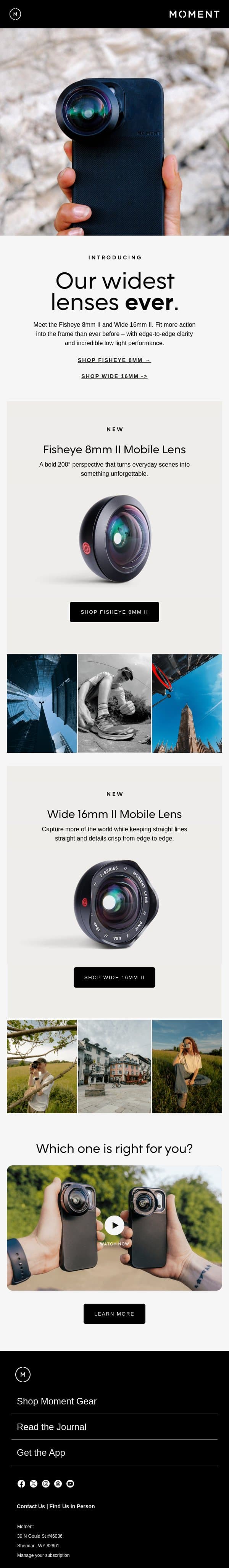 The Widest Lenses We've Ever Made email from Moment screenshot