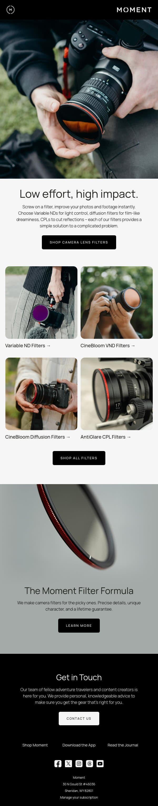 Build Your Filter Setup email from Moment screenshot