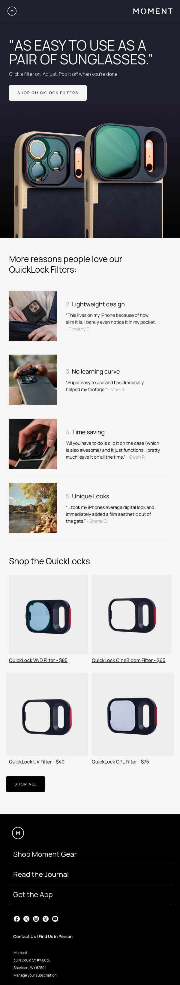 The #1 Reason People Love QuickLock Filters email from Moment screenshot