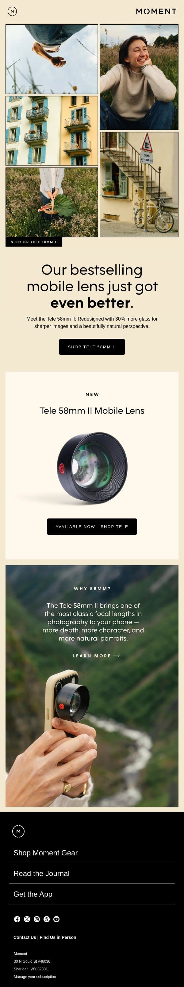 Meet Tele 58mm II email from Moment screenshot