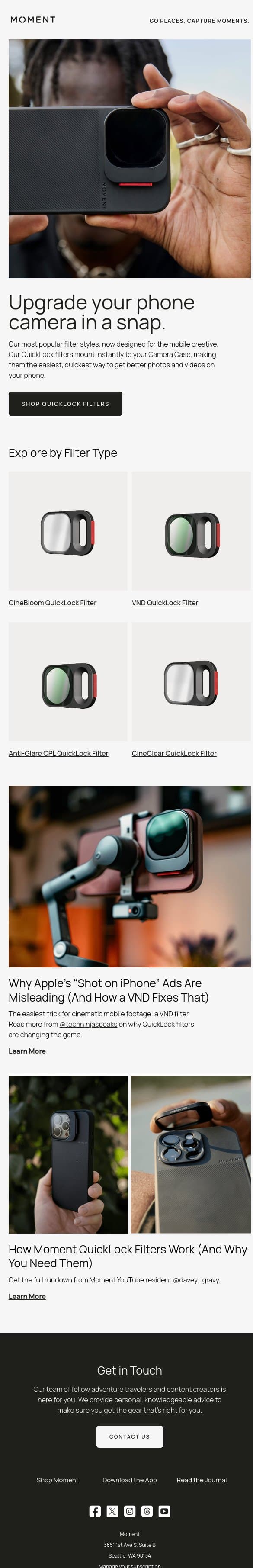 The Easiest Camera Upgrade for Your Phone email from Moment screenshot
