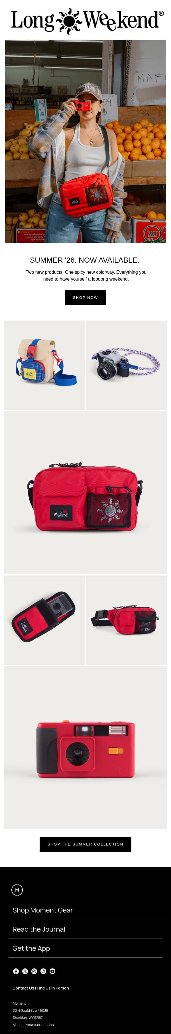 Long Weekend Summer Collection Now Available email from Moment screenshot