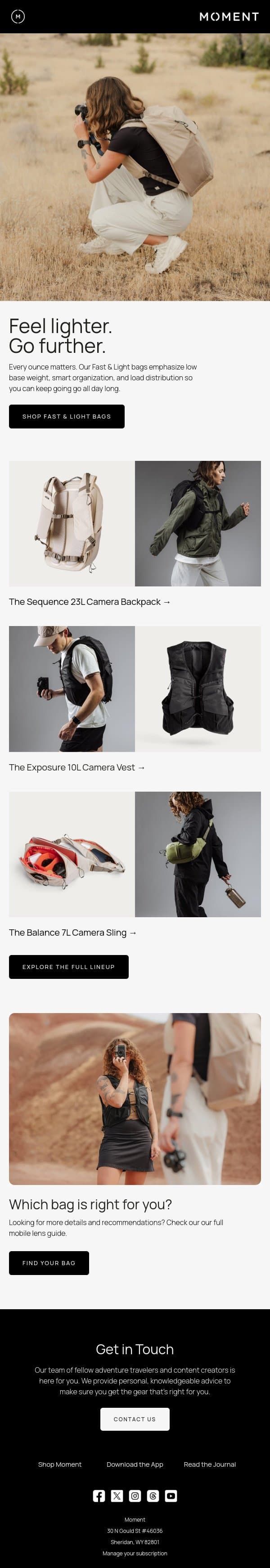 Carry Less. Capture More. email from Moment screenshot