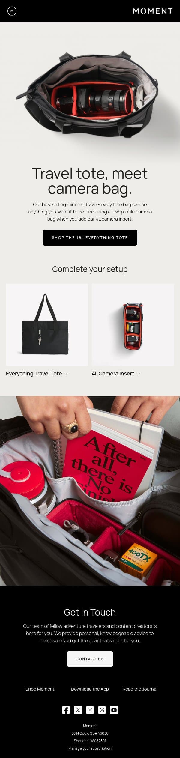 Travel Tote 🤝 Camera Bag email from Moment screenshot