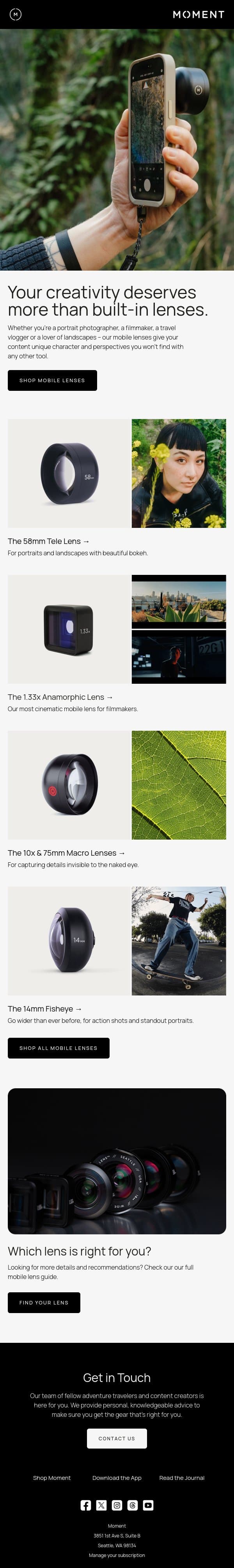 Your Phone's Native Lens is Limiting You email from Moment screenshot