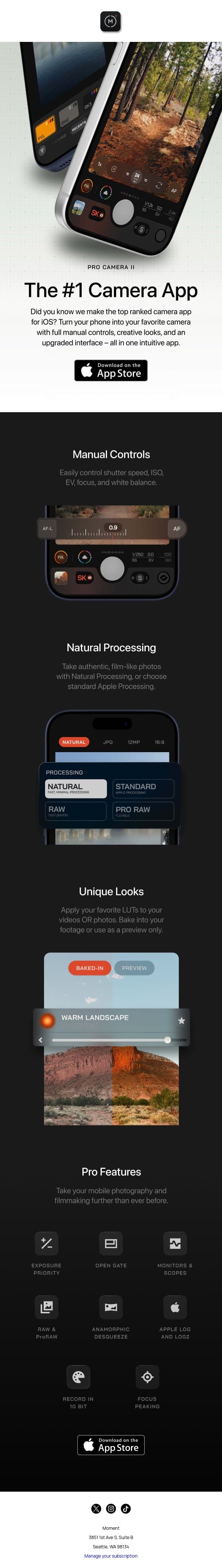 The Best Camera App in the App Store email from Moment screenshot