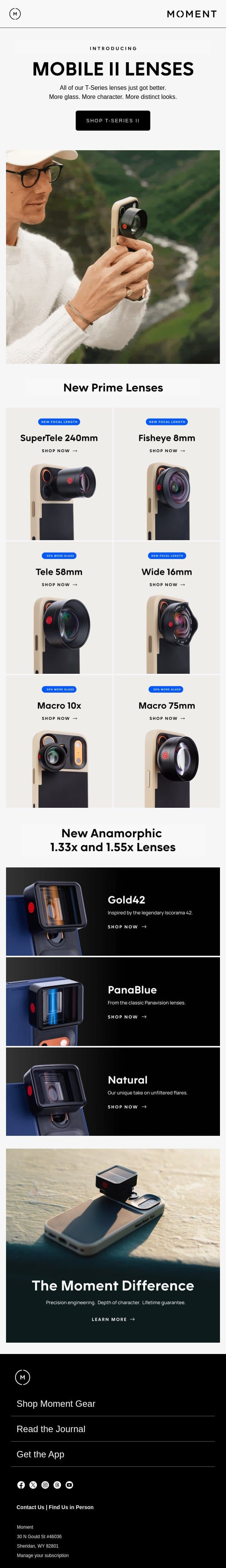 Introducing: Mobile II Lenses email from Moment screenshot