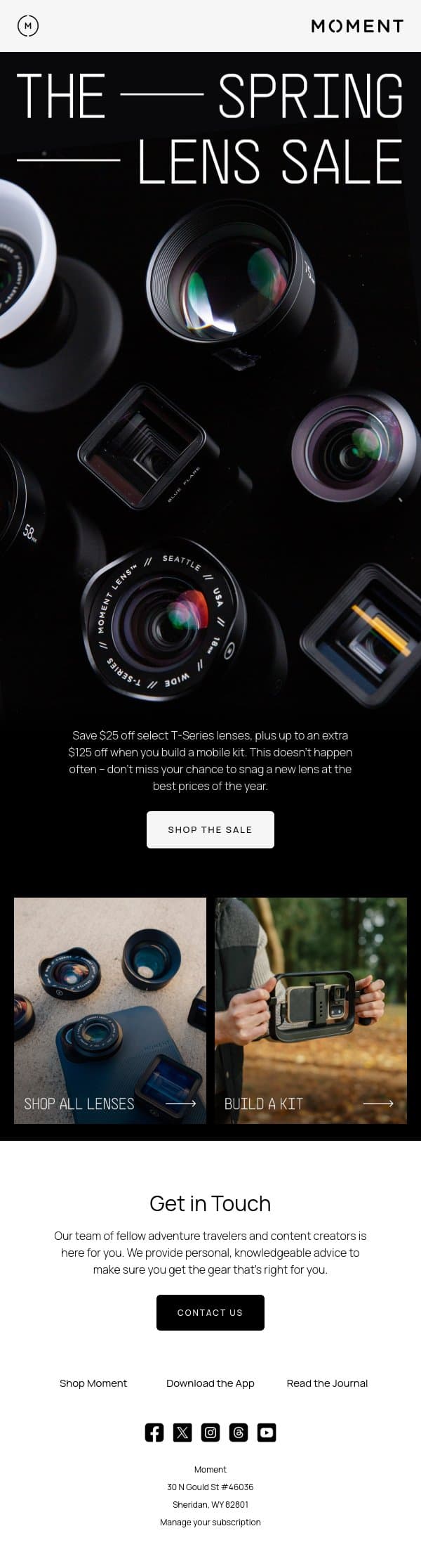 The Spring Lens Sale is Here email from Moment screenshot