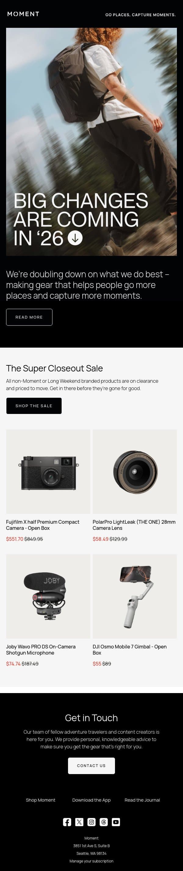 Big Changes are Coming in '26. email from Moment screenshot