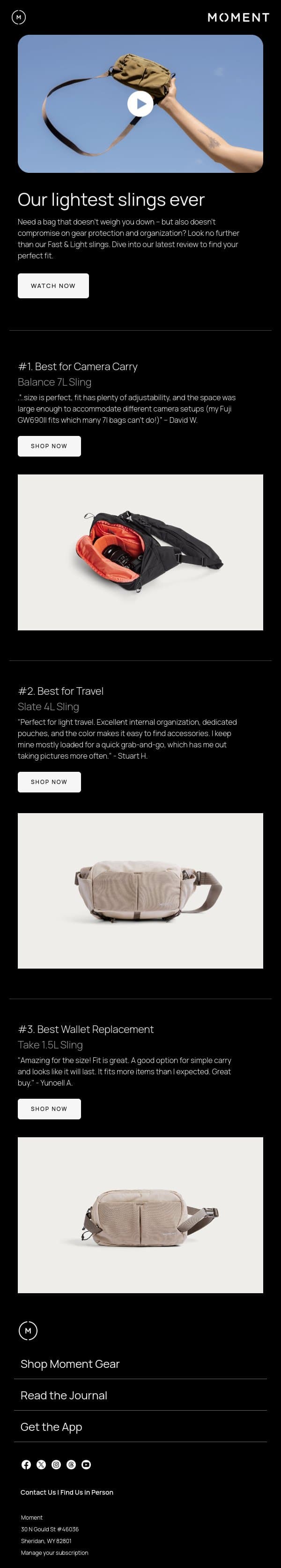 The lightest slings we've ever made email from Moment screenshot
