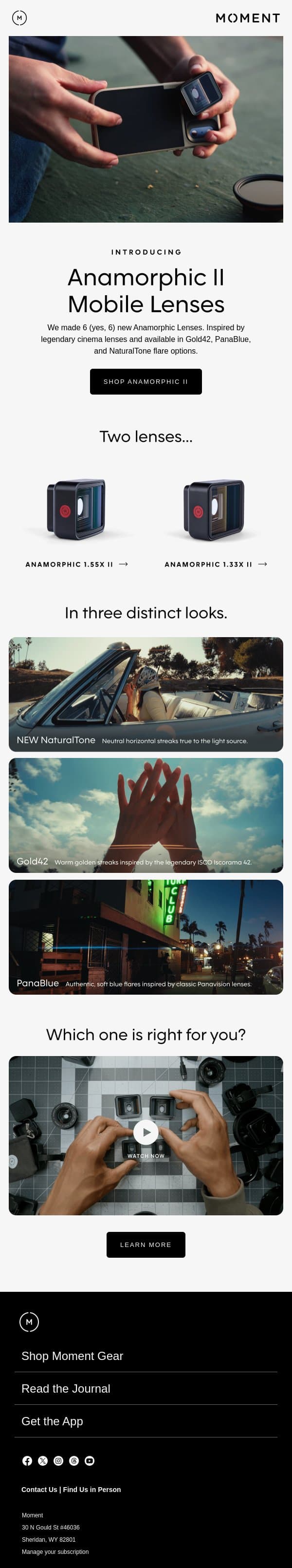 Introducing Anamorphic II email from Moment screenshot