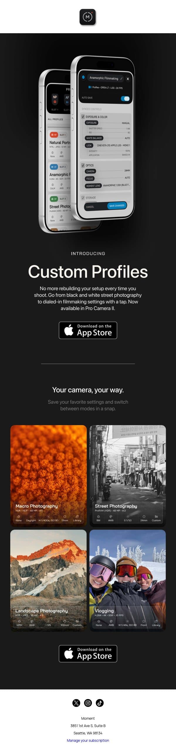 Introducing Profiles to Moment Pro Camera II email from Moment screenshot