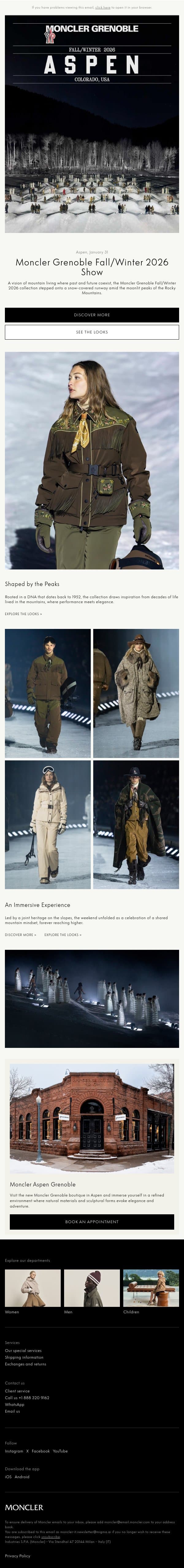 Moncler Grenoble Fall/Winter 2026 Show email from Moncler screenshot