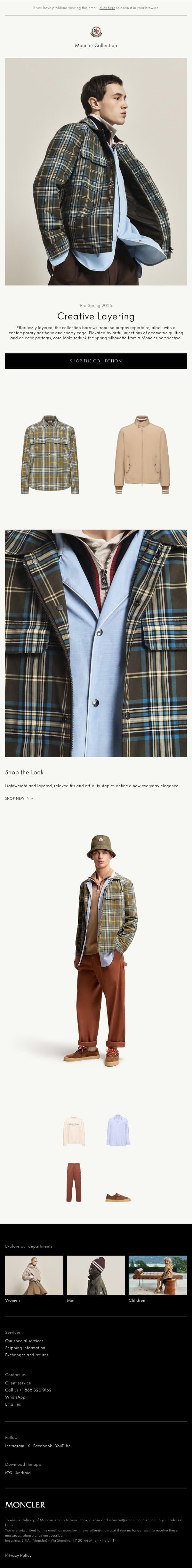 Pre-Spring 2026: Creative Layering email from Moncler screenshot