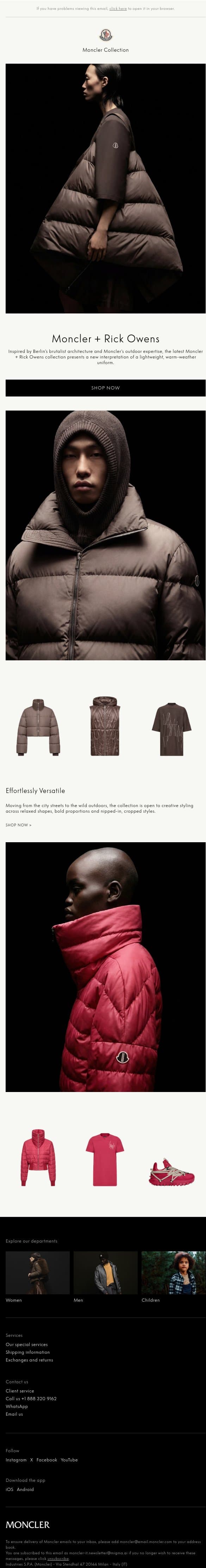 Moncler + Rick Owens email from Moncler screenshot