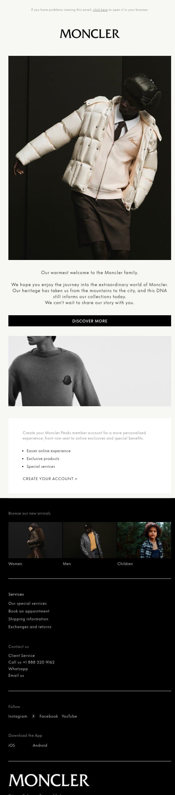 Thank you for subscribing email from Moncler screenshot