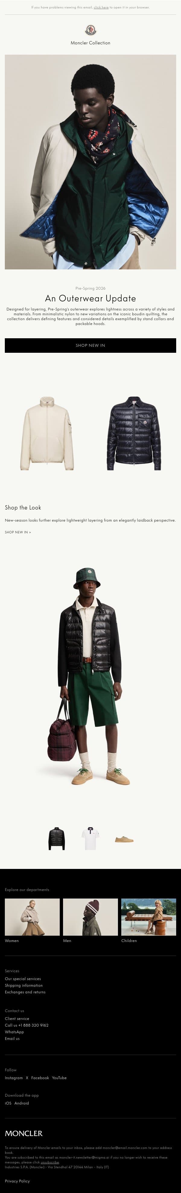 An Outerwear Update email from Moncler screenshot
