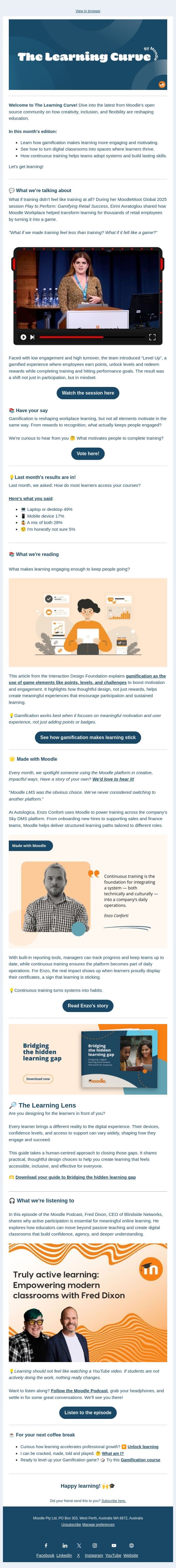 This month: Discover how to turn learning into a game email from Moodle screenshot