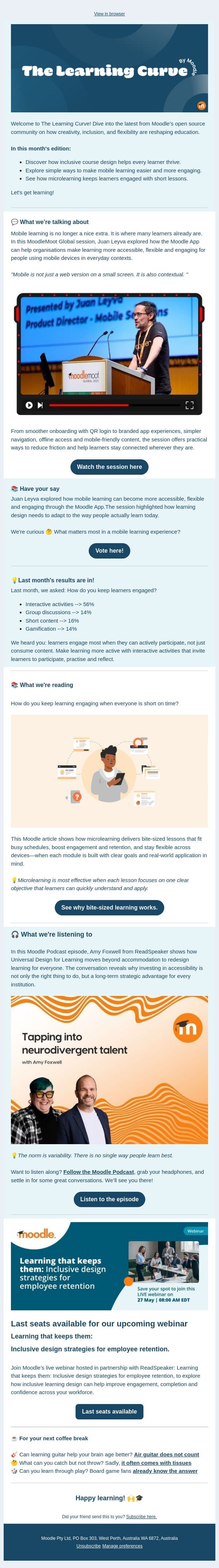 Discover how small learning moments create big impact email from Moodle screenshot