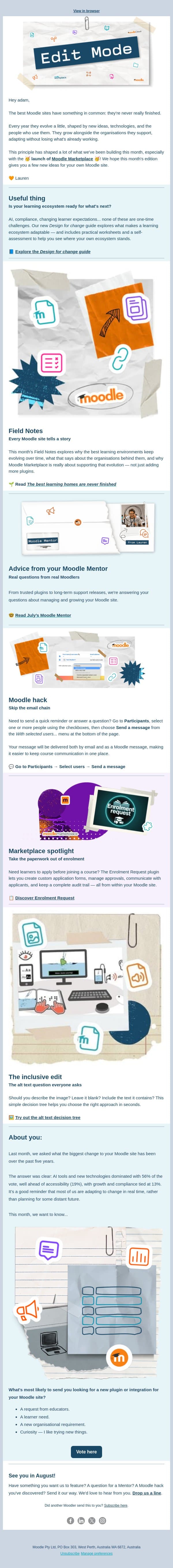 Your Moodle site was never meant to stay the same ⭐ email from Moodle screenshot
