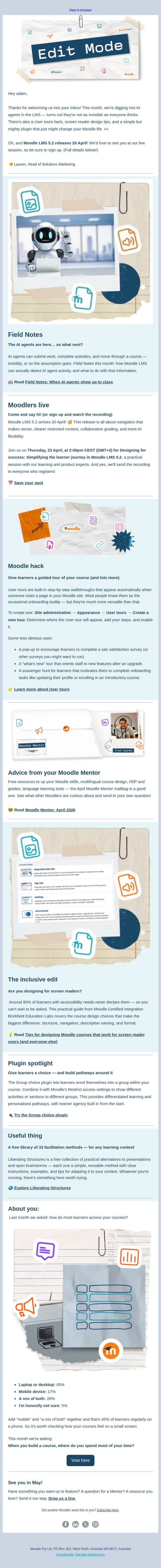 What happens when AI agents show up in your Moodle course? email from Moodle screenshot