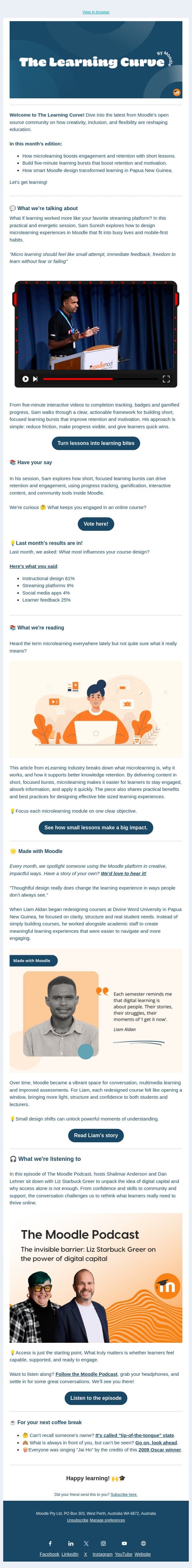This month: Discover how small lessons make a big impact email from Moodle screenshot