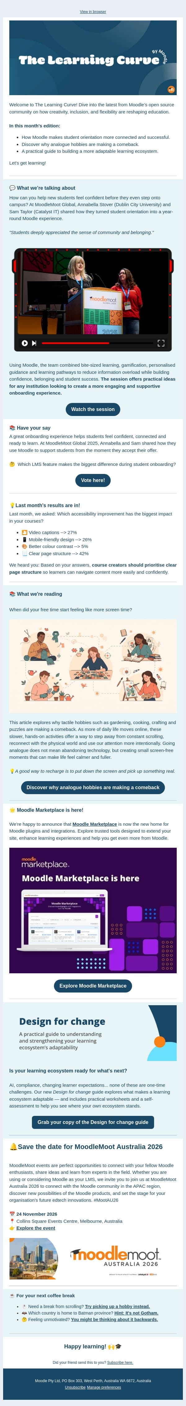This month: Discover how to design learning that lasts email from Moodle screenshot