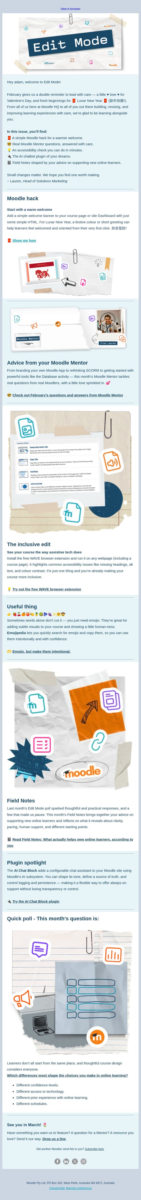 Small changes that make learning work for everyone email from Moodle screenshot