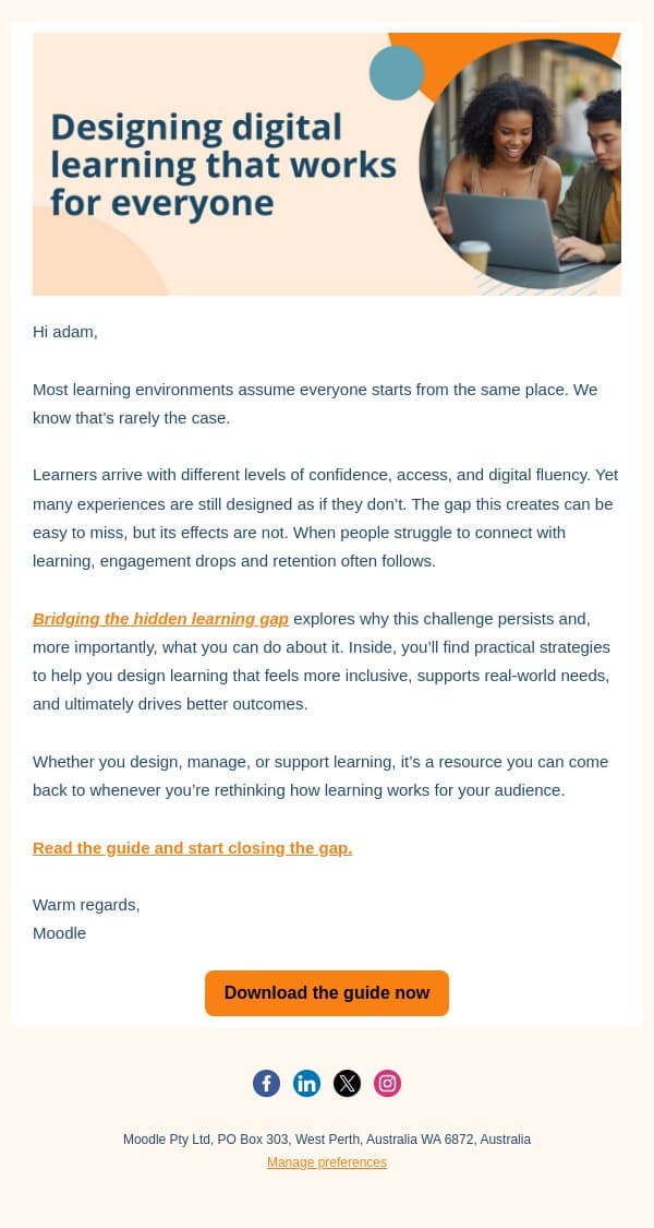 Are your learning experiences reaching everyone? email from Moodle screenshot