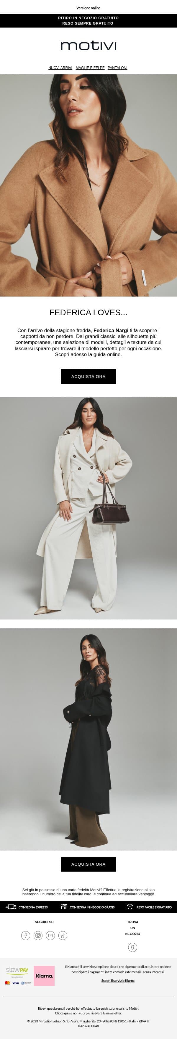 THE NEW COAT GUIDE | I preferiti di Federica Nargi email from Motivi screenshot