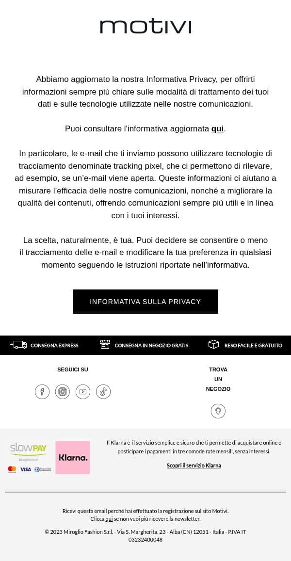 Tutte le novità sulla tua Privacy email from Motivi screenshot
