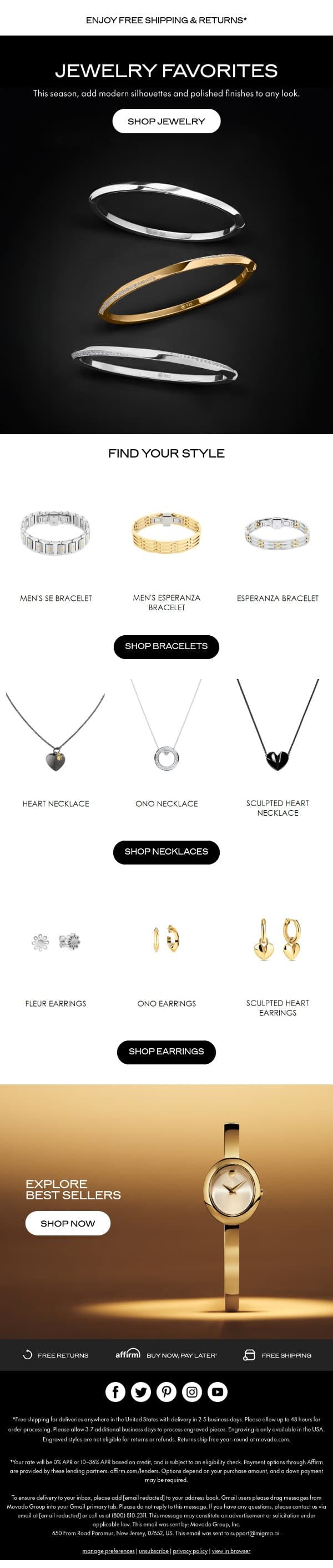 Your Spring Jewelry Refresh email from Movado screenshot