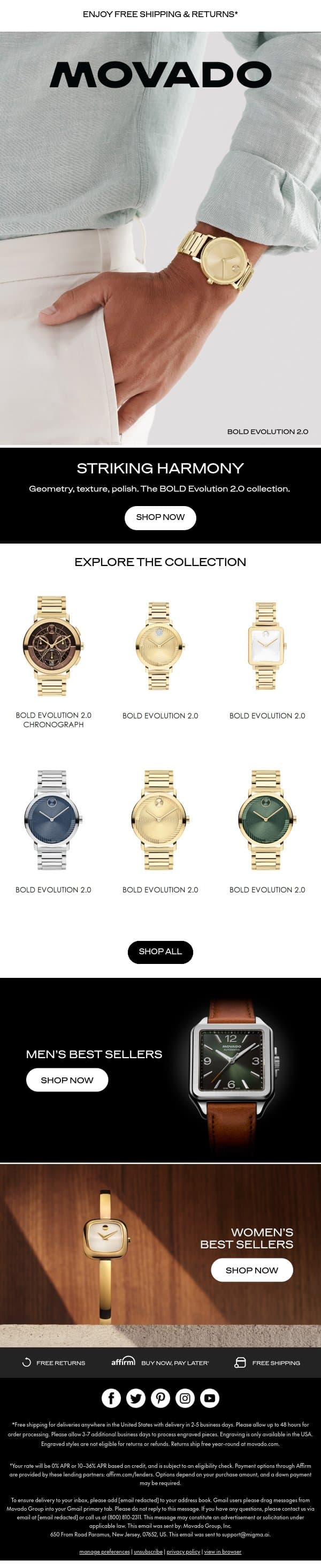 Turn Heads: BOLD Evolution 2.0 email from Movado screenshot