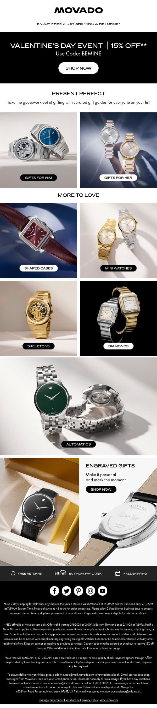 Finding the perfect gift just got easier email from Movado screenshot