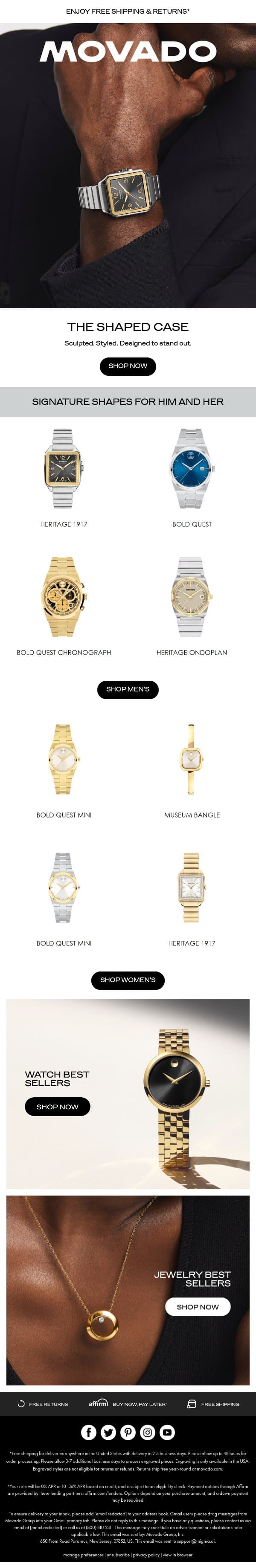 Your Signature Look: The Shaped Case email from Movado screenshot