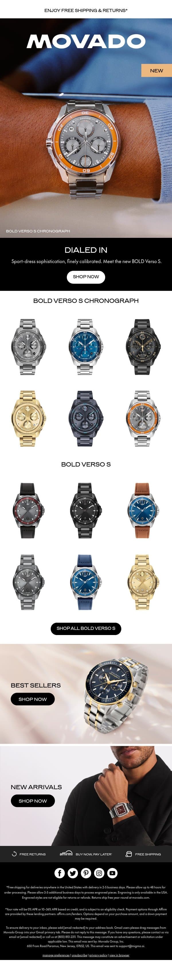 New: BOLD Verso S Chronograph email from Movado screenshot