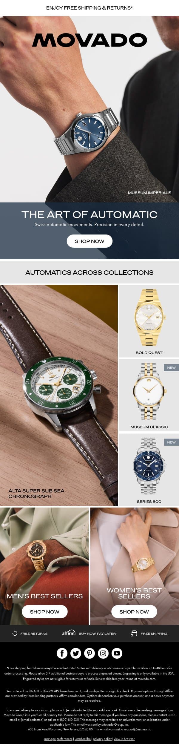 Automatics: Powered by Motion email from Movado screenshot