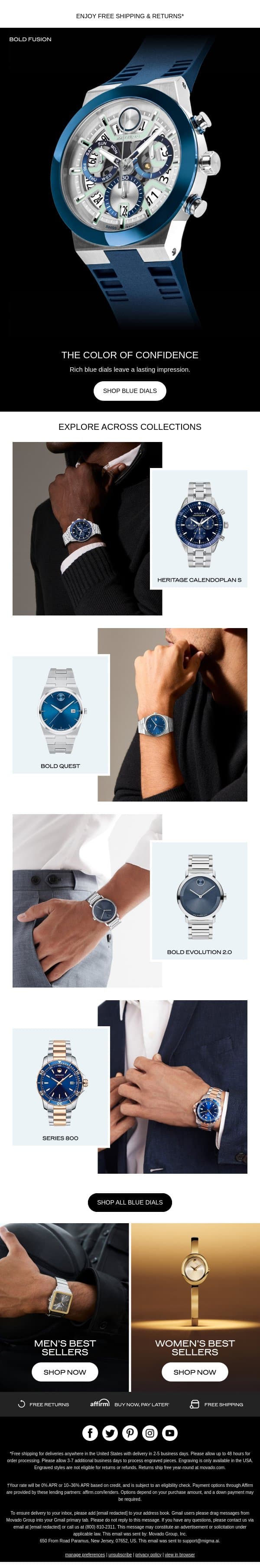 The Cool Factor: Blue Dials email from Movado screenshot