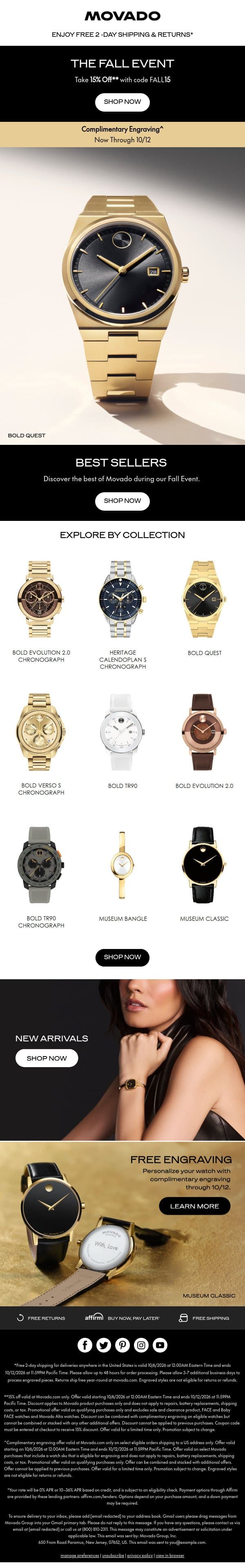 Best Sellers are 15% Off email from Movado screenshot