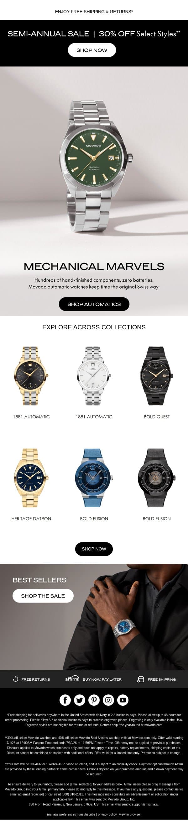 Now 30% Off: Automatic Watches email from Movado screenshot