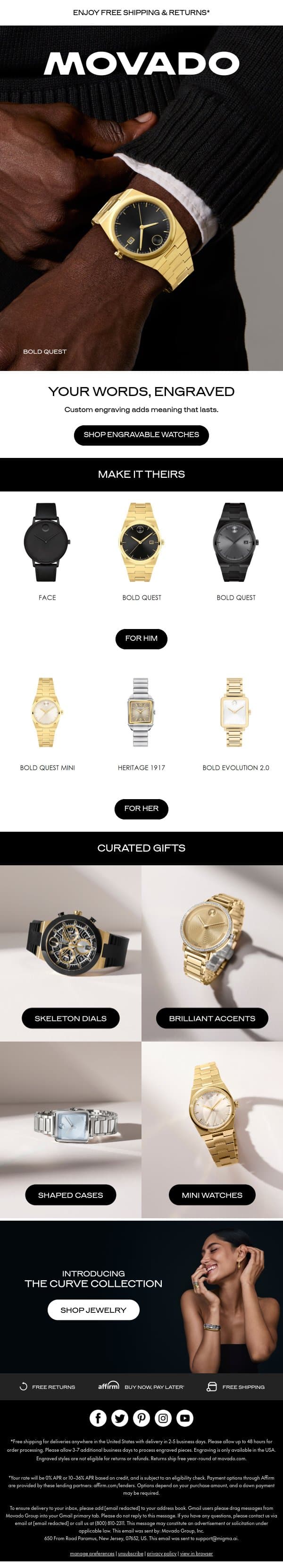 Made Personal: Engravable Watches email from Movado screenshot