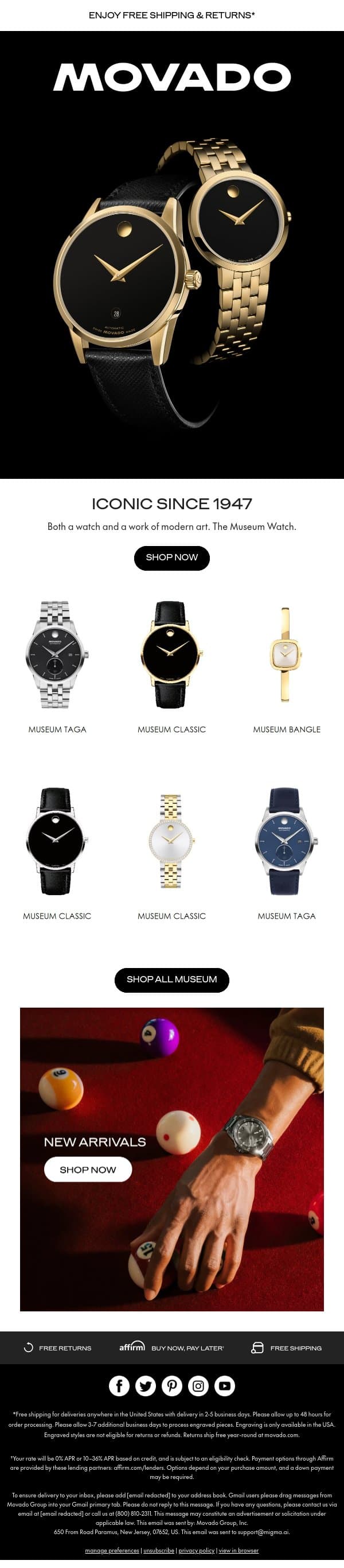 Forever Classic: Museum Watch email from Movado screenshot