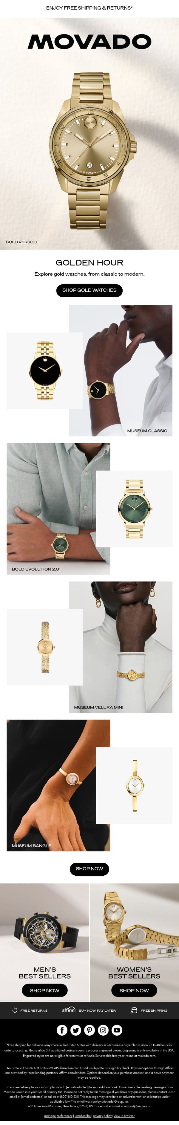 The Gold Edit email from Movado screenshot