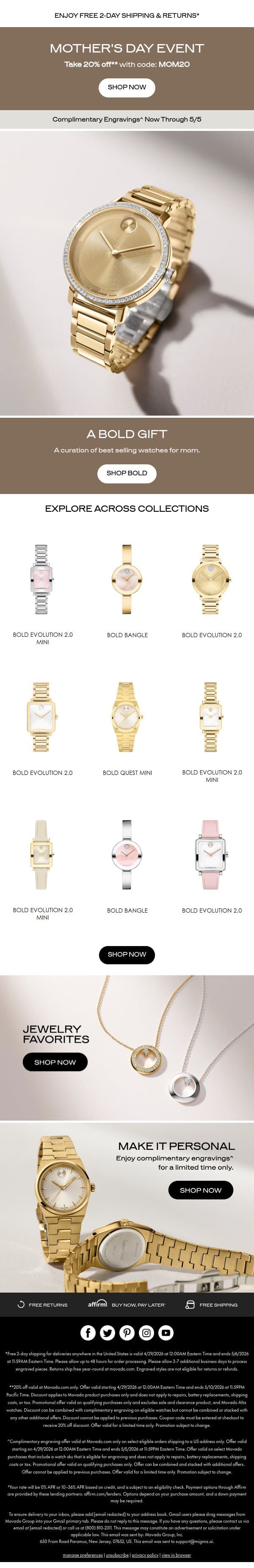 The Gift She Won't Forget email from Movado screenshot