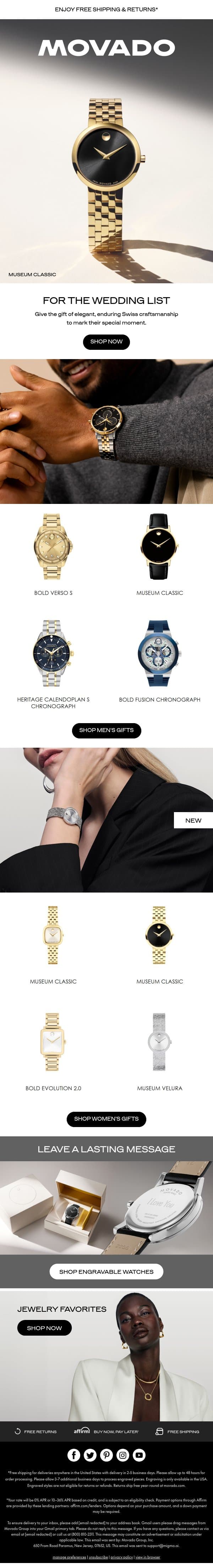 The Wedding Edit email from Movado screenshot