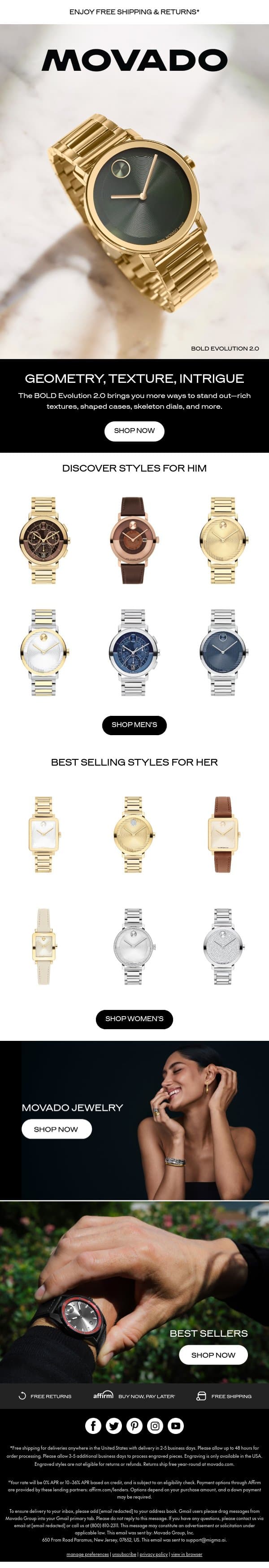 Choose Your BOLD Evolution 2.0 email from Movado screenshot