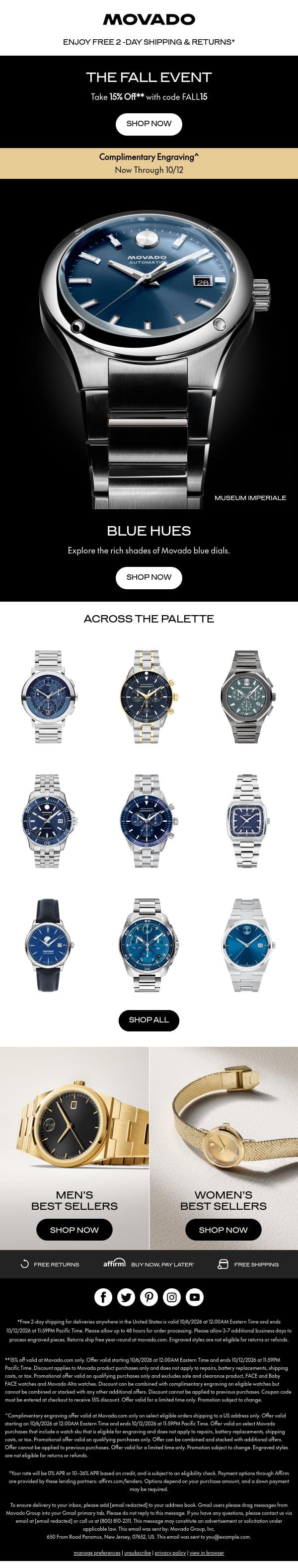 The Allure of Blue email from Movado screenshot