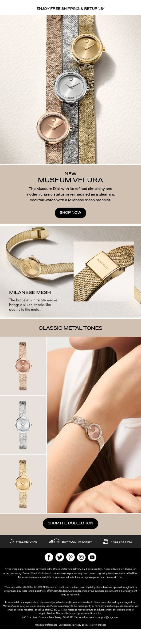 Introducing: Museum Velura email from Movado screenshot